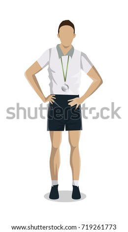 Foto stock: Happy Smiling Flat Woman Raising Up Trophy Medal Certificate Bus