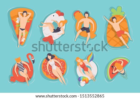 Stockfoto: Young Girl Sunbath On The Beach Top View Summer Vacation Beach Party Concept Vector Illustration