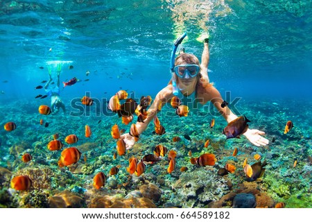 Сток-фото: Happy Man In Snorkeling Mask Dive Underwater With Tropical Fishes With Thailand Flag In Coral Reef S