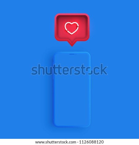 Stockfoto: Matte Smartphone Template With A Speech Bubble And A Neon Heart