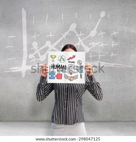 Stock photo: Young Businesswoman Showing Her Business Card - Sitting At Her O