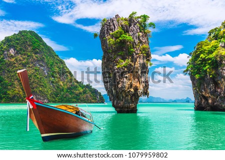 ストックフォト: Amazing Tropical Landscape With Thai Traditional Boat Thailand