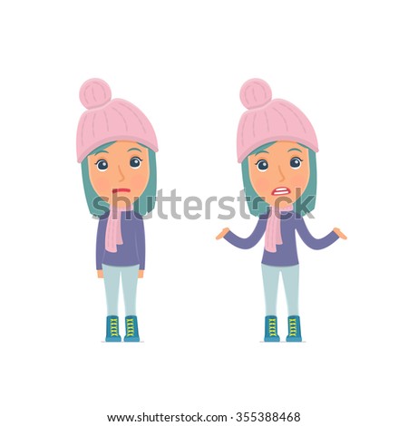 Foto stock: Confused Character Winter Girl In Ignorance And Does Not Know W