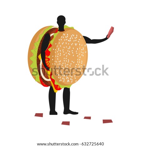 Hamburger Costume Man Mascot Promoter Male In Suit Burger Distr Stok fotoğraf © MaryValery