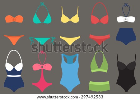 Stok fotoğraf: Fashionable Women Swimsuit Bikini Vector Icon Flat Design Style