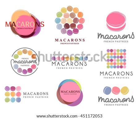 Stockfoto: Colourful Macarons Vector Tasty Sweet French Macaroons On Blue Background Illustration