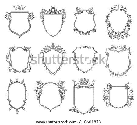 Stockfoto: Heraldic Shield With Various Decorative Ribbons On A White Backg