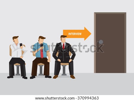 Foto stock: Seated Businessman Waiting For Interview And Texting On Mobile P