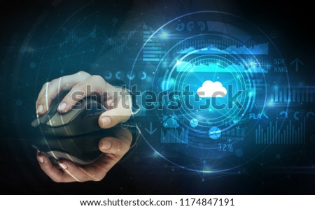 Сток-фото: Hand Using Mouse With Cloud Technology And Online Storage Concept