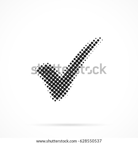 Foto d'archivio: Check Mark In Halftone Dotted Illustration Isolated On A White Background Vector Illustration
