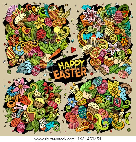 Stockfoto: Vector Doodles Cartoon Set Of Happy Easter Combinations Of Objects