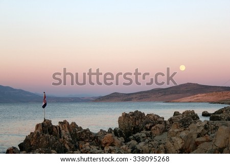 Stock fotó: Coast With Croatian Flag And Moon At Night