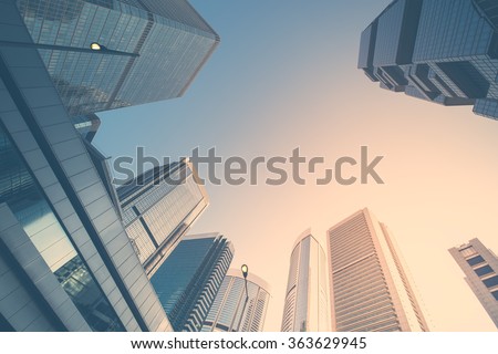 Foto stock: Abstract Futuristic Cityscape With Modern Skyscrapers Hong Kong