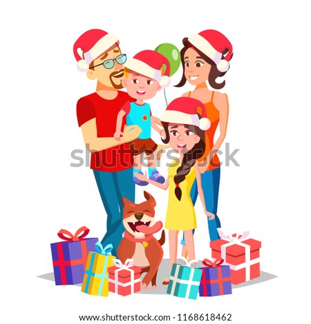 Foto stock: Family Vector Mom Dad Children Together In Santa Hats Full Family Decoration Element Isolated