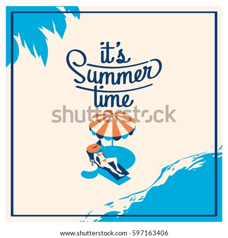Stockfoto: Flat Summer Vacation Time Background Vector Illustration Concept