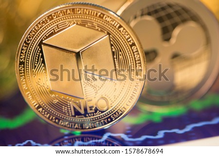 [[stock_photo]]: Bitcoin Litecoin Etherium Coins Close Up Virtual Money Backgr