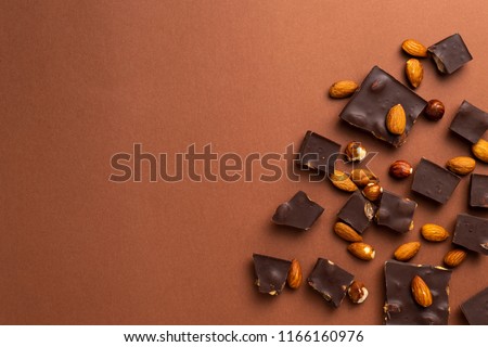 Foto stock: Almond Nuts On Dark Background Directly Above Copy Space Flat Lay