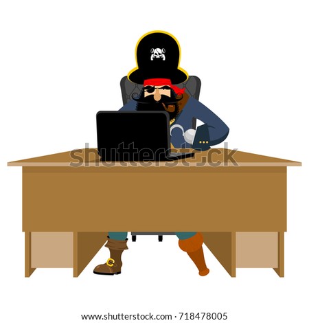 Stockfoto: Web Pirate And Laptop Internet Hacker And Pc Buccaneer And Com