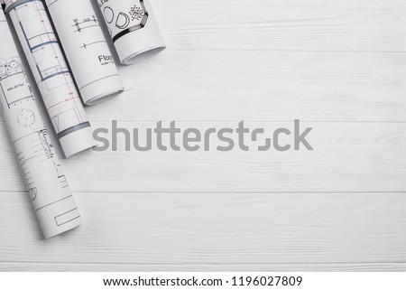 Stock fotó: Architect Wood Table Project With Professional Equipment Background Vector Illustration Design