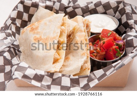 Stockfoto: Freshly Made Healthy Corn Tortillas With Grilled Chicken Fillet Big Avocado Slices