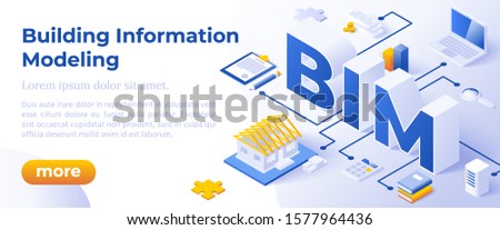 Foto d'archivio: Bim - Isometric Vector Illustration Website Banner Layout Template