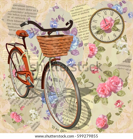 [[stock_photo]]: Greeting Card To Holiday With Roses On The Newspaper Background