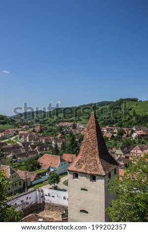 Сток-фото: View Over The Tower Of The Fortified Church In Biertan
