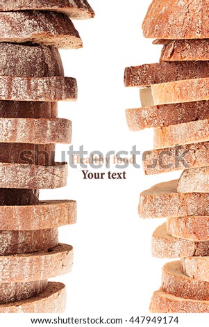 Сток-фото: Pile Of Slices Of Black Rye Bread With A Crispy Crust On A White Background Decorative Ending Bord