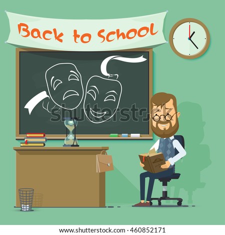 Stock fotó: School Teacher Man At The Desk Flat Education Illustration