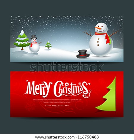 Christmas Banner Set With Xmas Tree Gift Snowman Foto stock © Sarunyu_foto