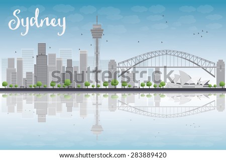 [[stock_photo]]: Sydney Australia Sklyine Text Outline Black And White Illustrati