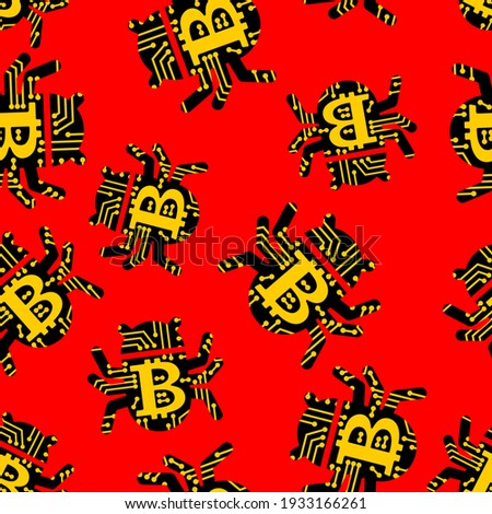 Foto d'archivio: Bitcoin Computer Virus Pattern Crypto Currency Is Web Bug Backg