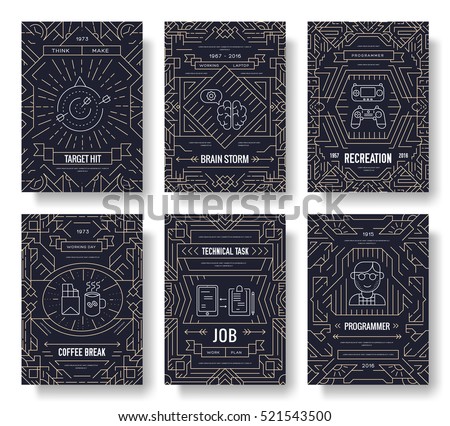 Foto stock: It Geeks Vector Brochure Cards Thin Line Set Office Professional Developer Template Of Flyear Maga