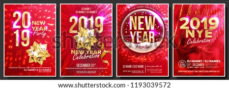 Stockfoto: 2019 Party Flyer Poster Vector Happy New Year Night Club Celebration Musical Concert Banner Desi