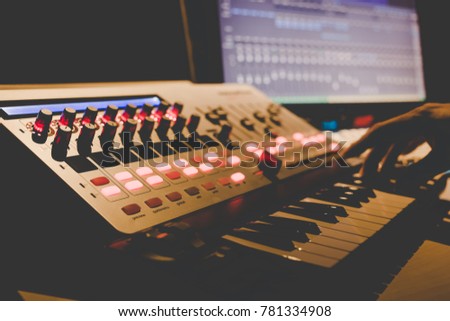 Stock foto: Hand Mixing Music On Midi Controller With Play Music And Multimedia Concept