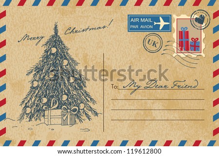 Stock foto: The Old Grunge Postcard Congratulation To Christmas Or New Yea