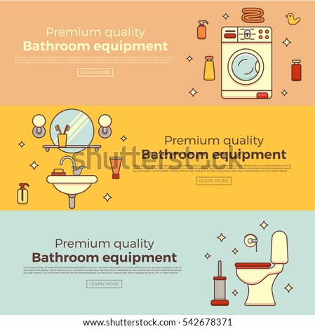 Foto stock: Bathroom Flat Colored Icon Set Vector - Toilet Water Tap Napkins Toilet Paper Towels Shower Wa