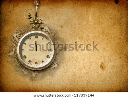 Stock fotó: Antique Clock Face With Lace And Firtree On The Abstract Backgro