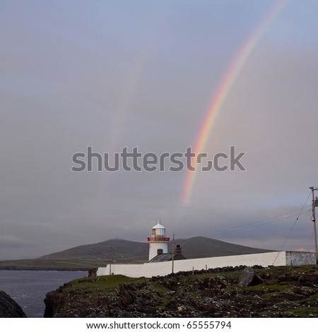 ストックフォト: Lighthouse With Rainbow The Mullet Peninsula County Mayo Irel