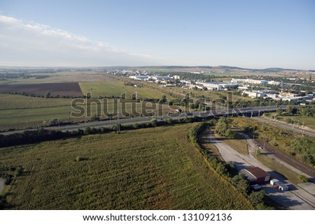 Foto stock: Highly Detailed Aerial City View With Crossroads Roads Factori