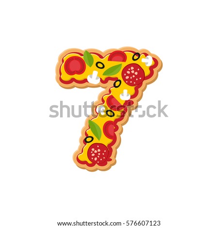 Stok fotoğraf: Number 7 Pizza Font Italian Meal Alphabet Numeral Seven Lettri