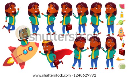 Foto stock: Teen Girl Poses Set Vector Indian Hindu Asian Positive For Presentation Print Invitation Desi