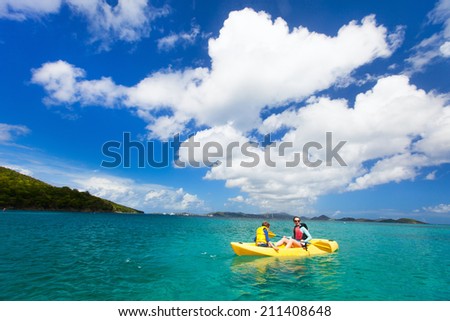 Stockfoto: Mother And Son Kayaking At Tropical Ocean