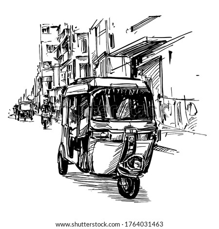 Stok fotoğraf: Motor Rickshaw Tuk Tuk Indian Taxi Transport Vector Illustration