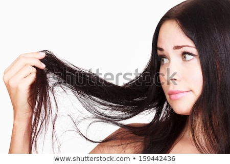 ストックフォト: Woman Is Not Happy With Her Fragile Hair White Background