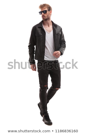 Foto stock: Happy Smiling Casual Man In Leather Jacket