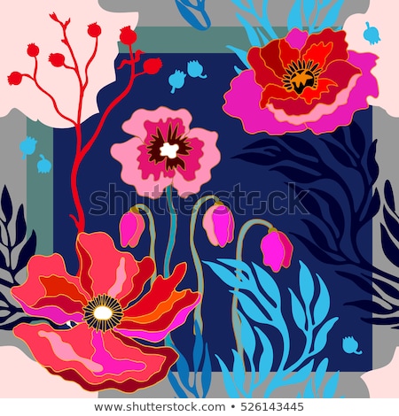 ストックフォト: Red Poppies On Gray Background Seamless Pattern