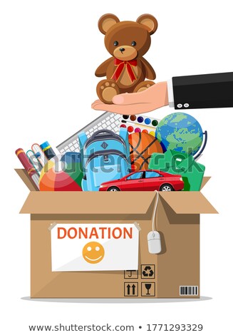 Foto stock: Lobo · y · caja · de · donación