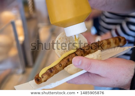 Foto stock: Roasted Sausage Mustard And Bread