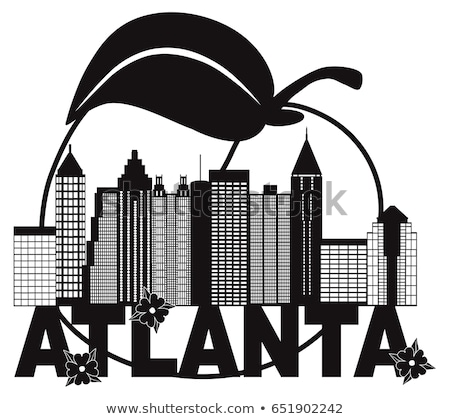 Stok fotoğraf: Atlanta Skyline Peach Dogwood Black White Text Illustration